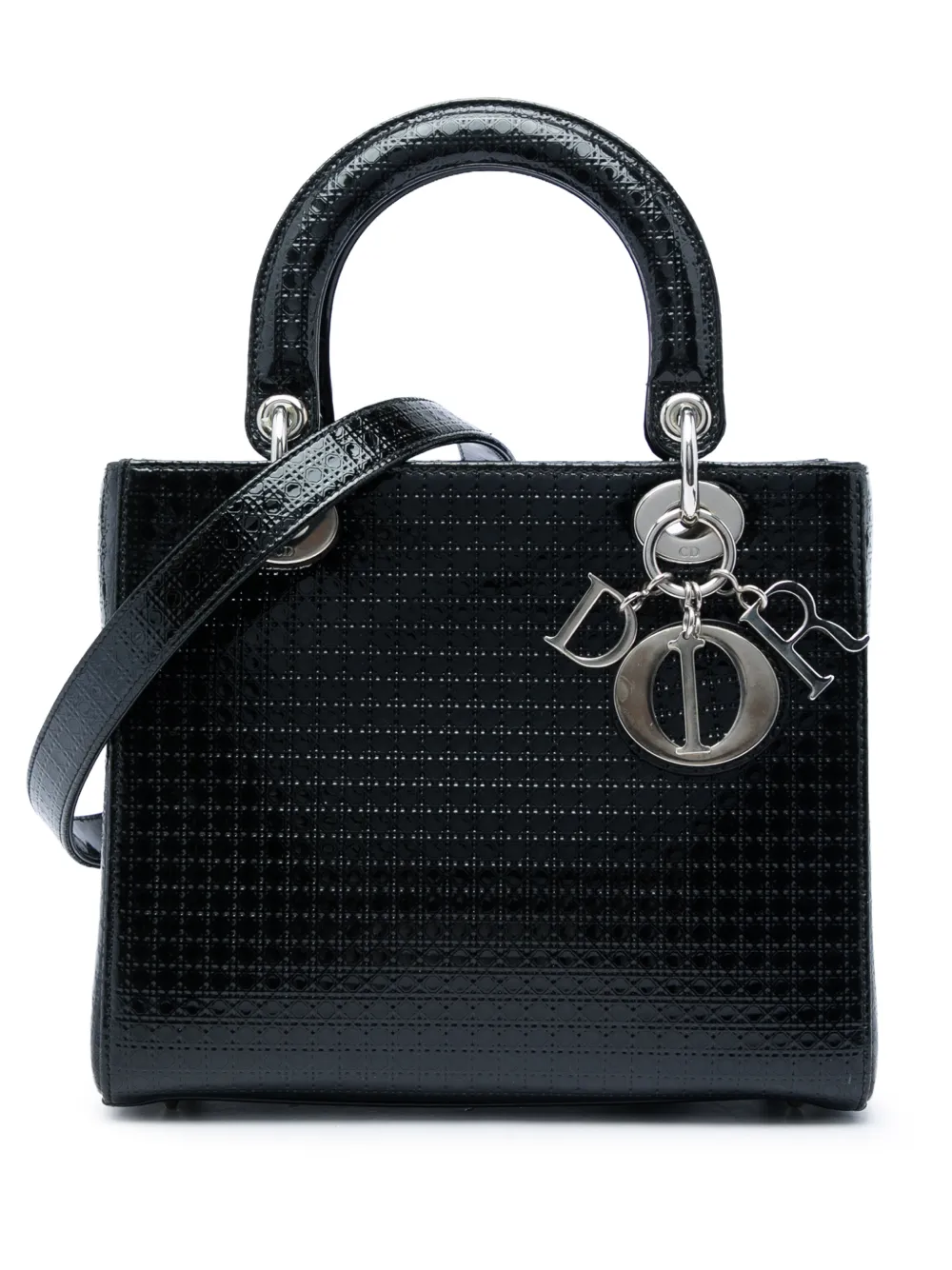 Christian Dior Pre-Owned 2016 Medium Metallic Patent Microcannage Lady Dior satchel - Nero