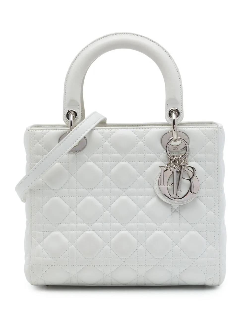 Christian Dior Pre-Owned 2014 Medium Lambskin Cannage Lady Dior satchel - Bianco