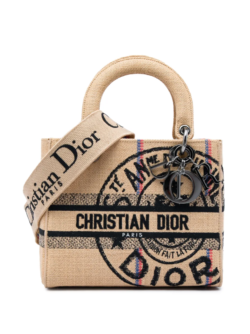 Christian Dior Pre-Owned 2022 Medium Jute Embroidered Lady D Lite satchel - Nude