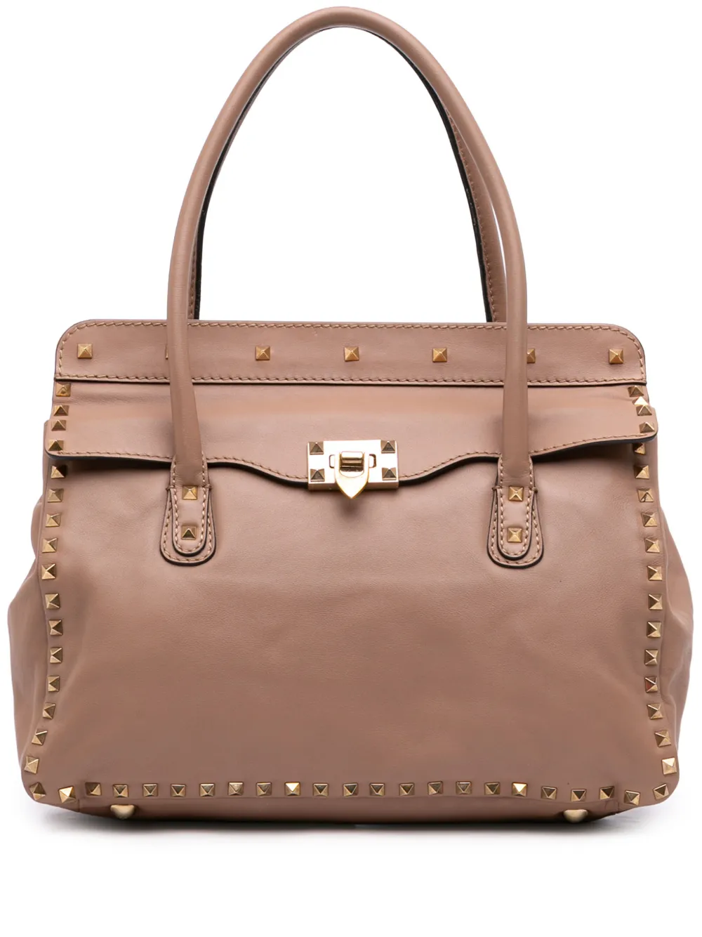 Valentino Garavani Pre-Owned 2000-2017 Leather Rockstud Double Handle Flap tote bag - Marrone