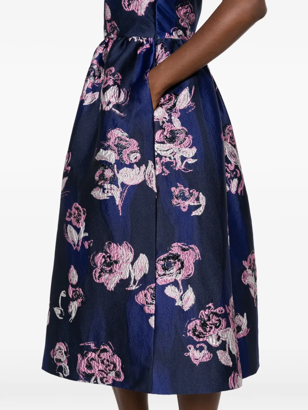 Stine Goya floral-jacquard flared midi dress Blauw