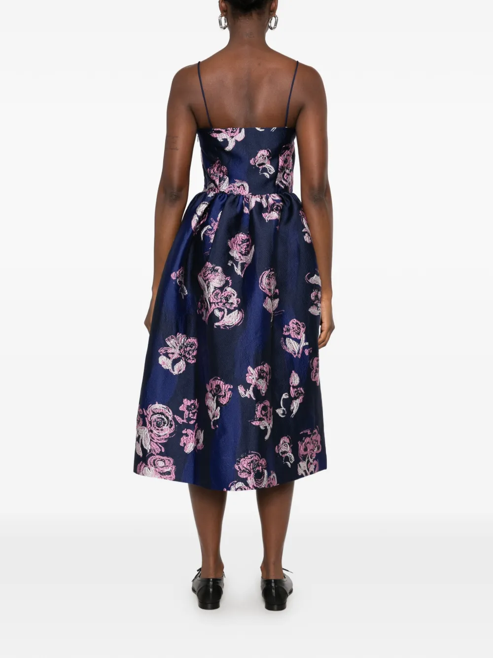 Stine Goya floral-jacquard flared midi dress Blauw