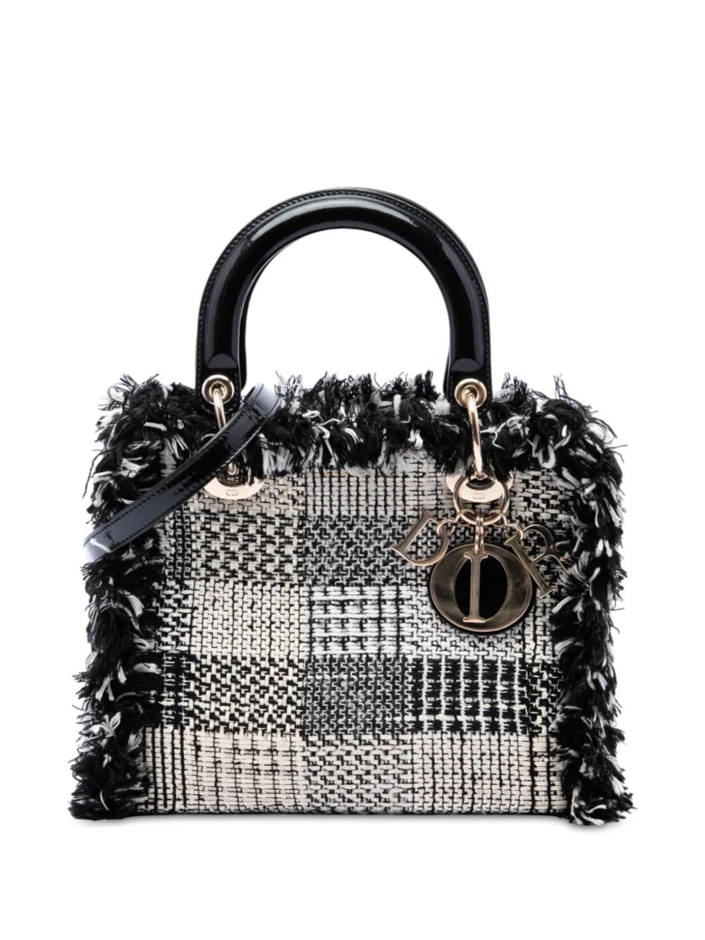 Christian Dior Pre-Owned 2012 Medium Tweed Fringe Lady Dior satchel - Nero