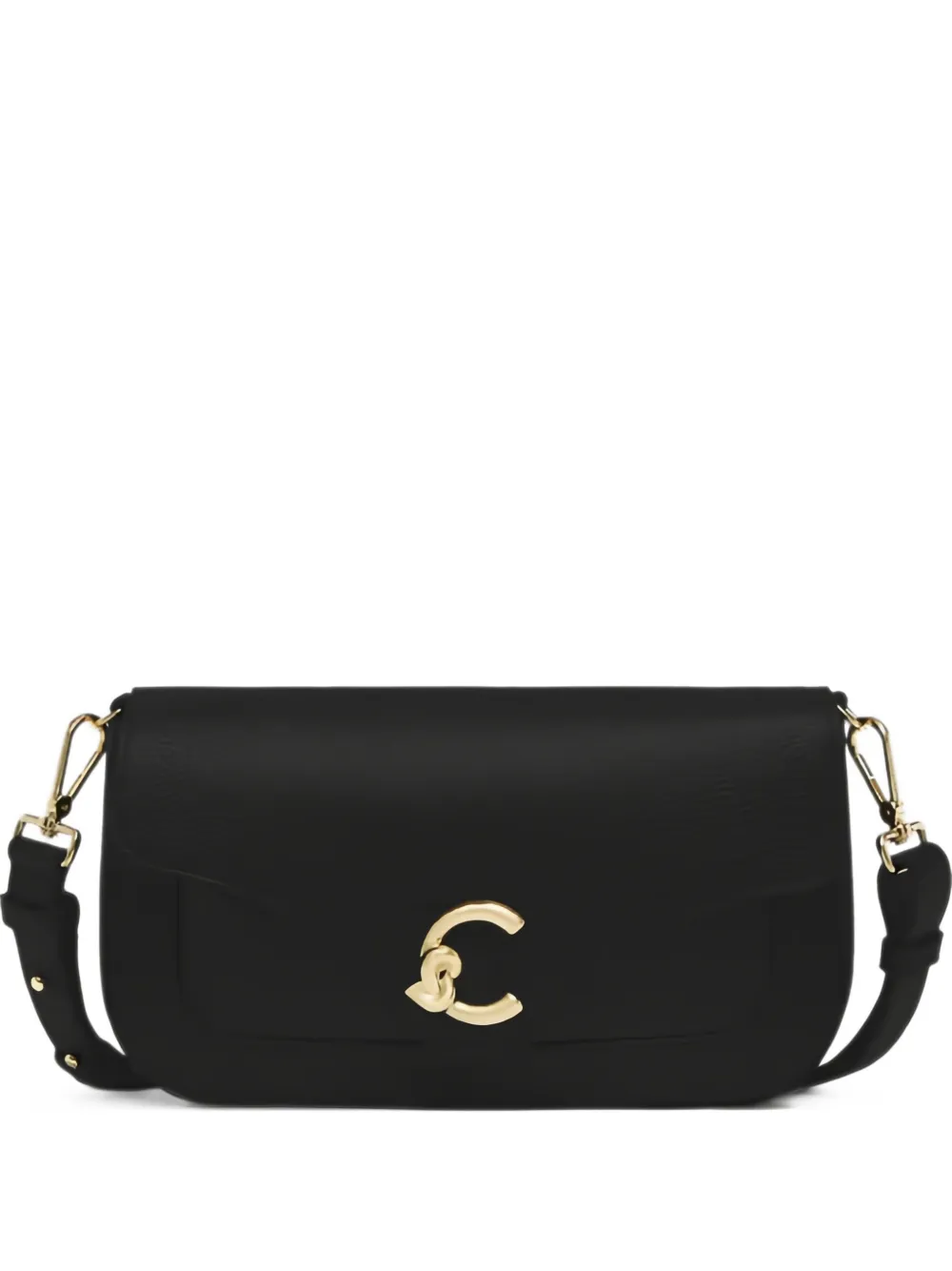 Coccinelle medium C-Me logo-plaque grained leather shoulder bag - Nero