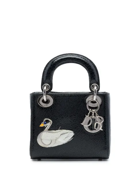 Christian Dior Pre-Owned 2016 Mini Deerskin Ceramic Effect Jeweled Swan Lady Dior satchel