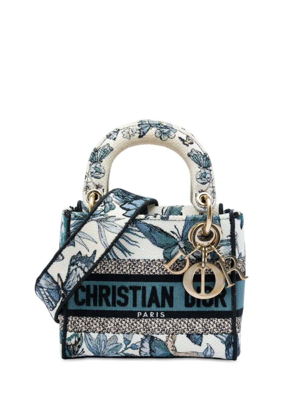 Christian Dior Pre-Owned 2023 Mini Embroidered Canvas Toile de Jouy Mexico Lady D Lite satchel - White