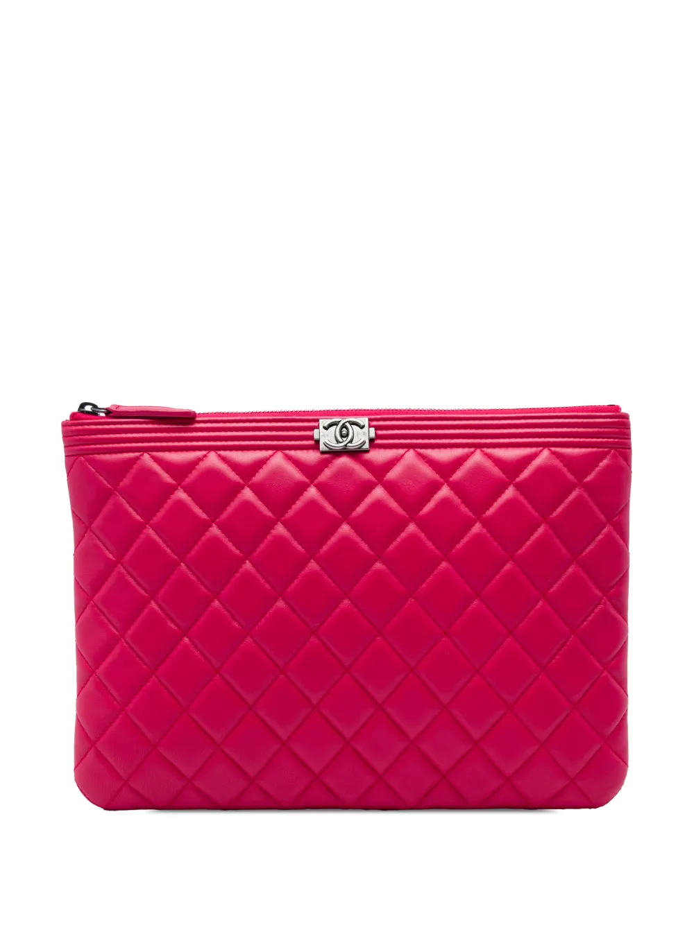 CHANEL Pre-Owned 2016-2017 Medium Quilted Lambskin Boy O Case clutch bag - Rosso