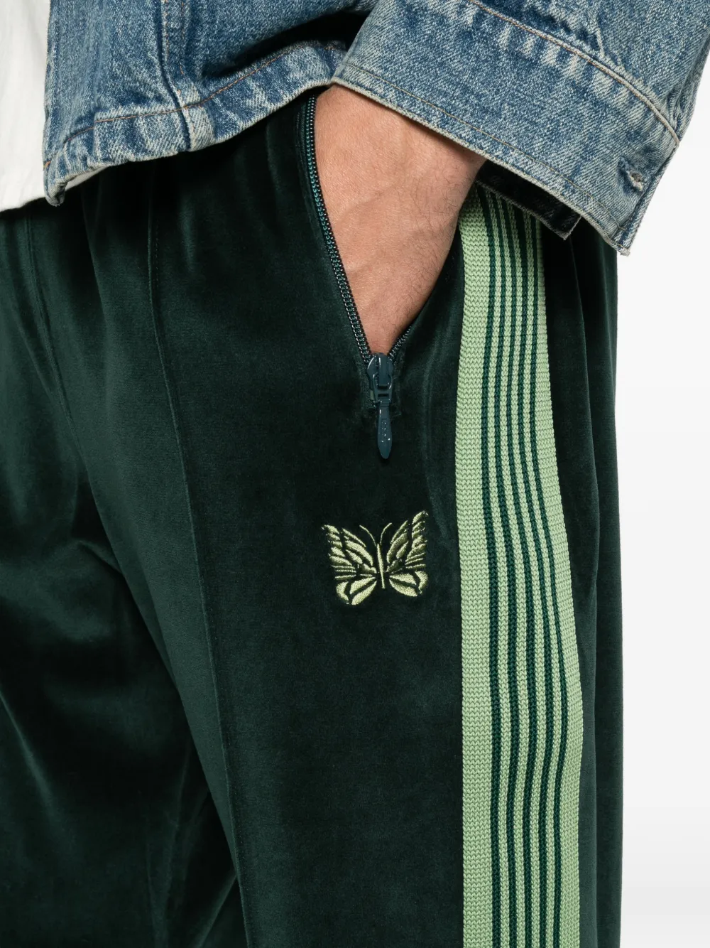 Needles velvet side-stripe track pants Groen