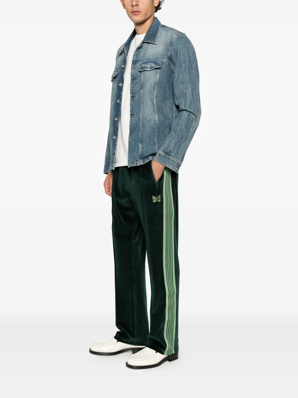Needles velvet side-stripe track pants Groen