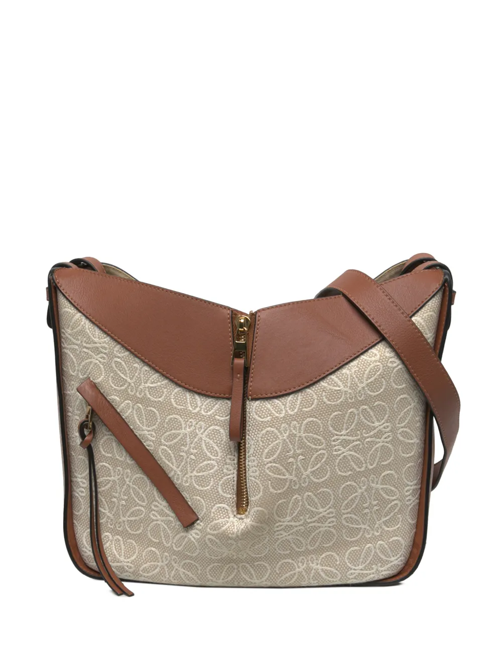Loewe Pre-Owned 2021 Small Leather and Anagram Canvas Hammock Bag satchel - Braun