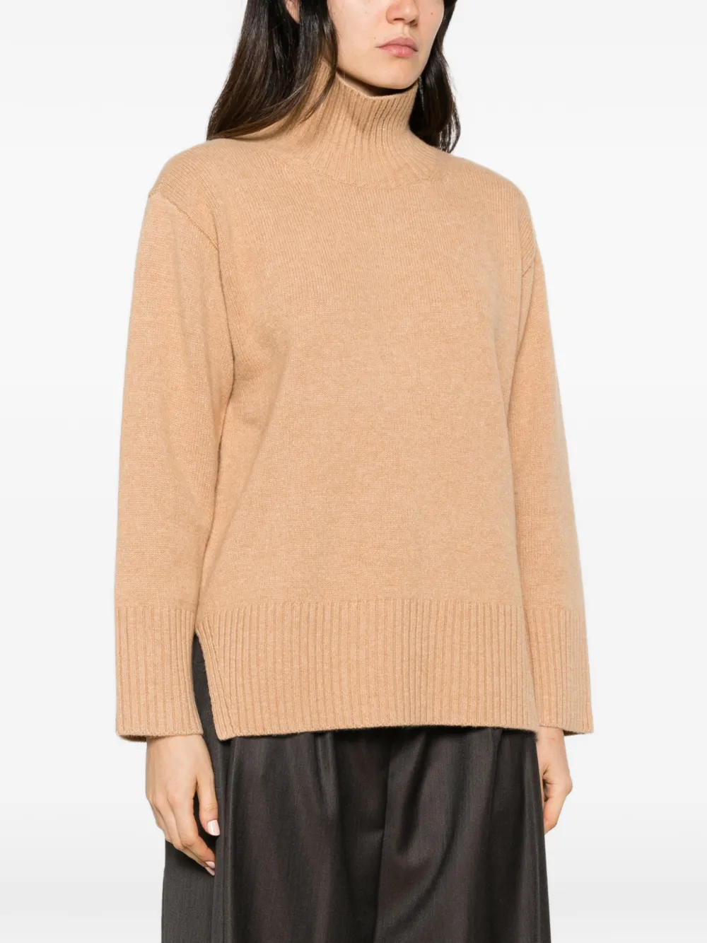 Calvin Klein Lux ribbed-knit high-neck sweater Beige