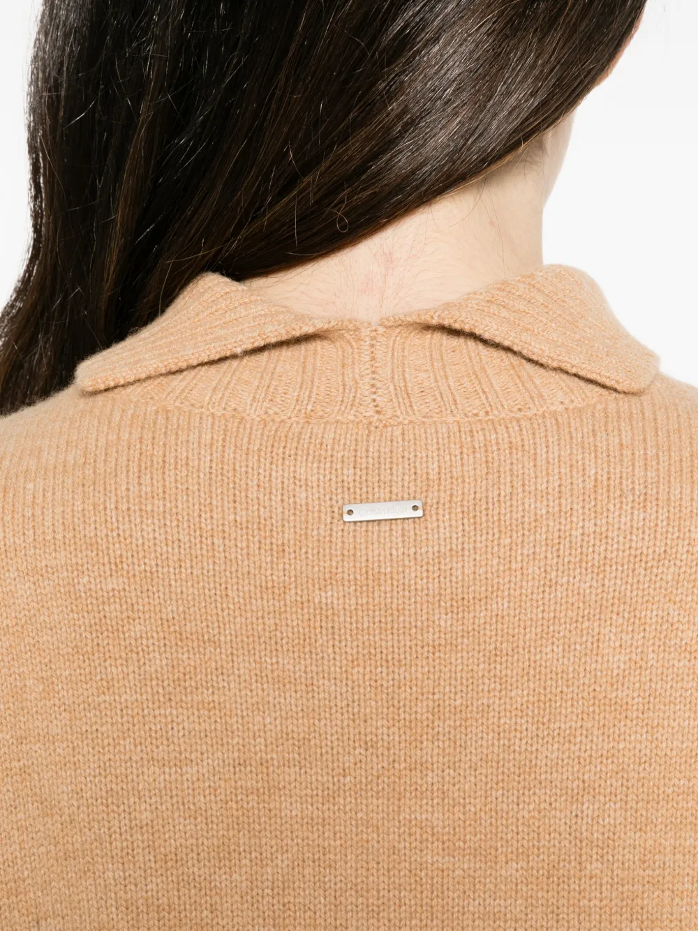 Calvin Klein Lux ribbed-knit high-neck sweater Beige