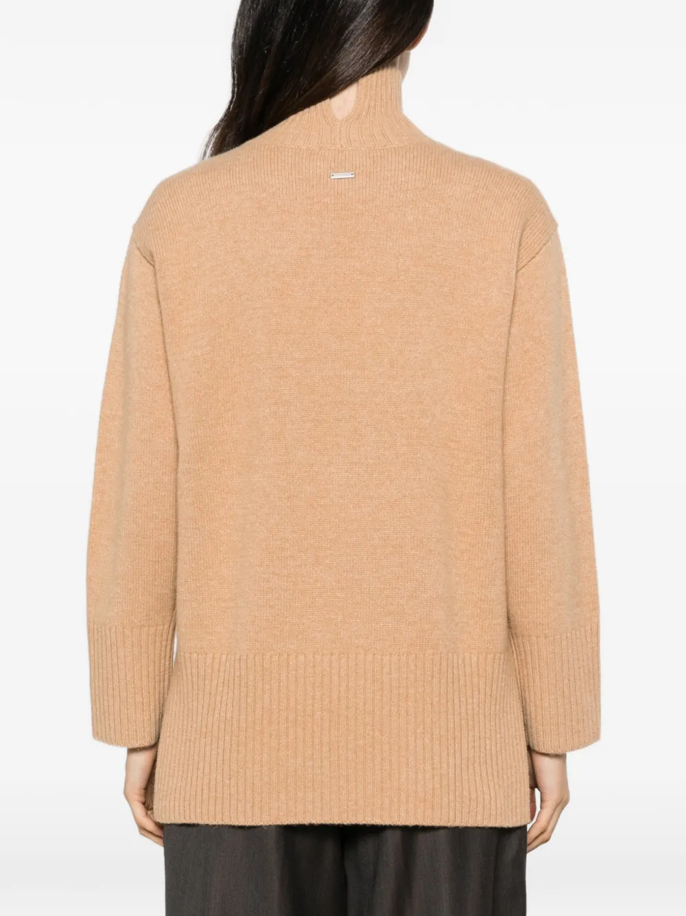 Calvin Klein Lux ribbed-knit high-neck sweater Beige
