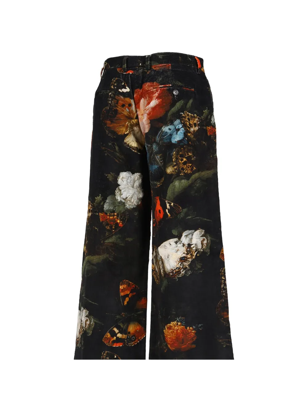 R13 floral-butterfly double-pleat trousers Zwart