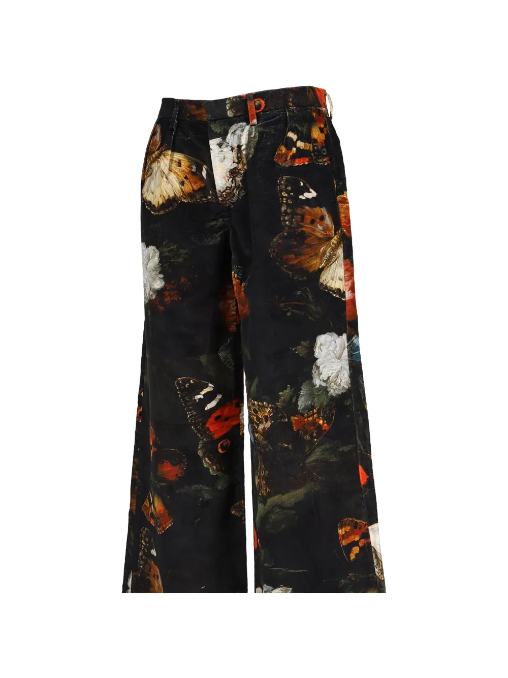 R13 floral-butterfly double-pleat trousers Zwart