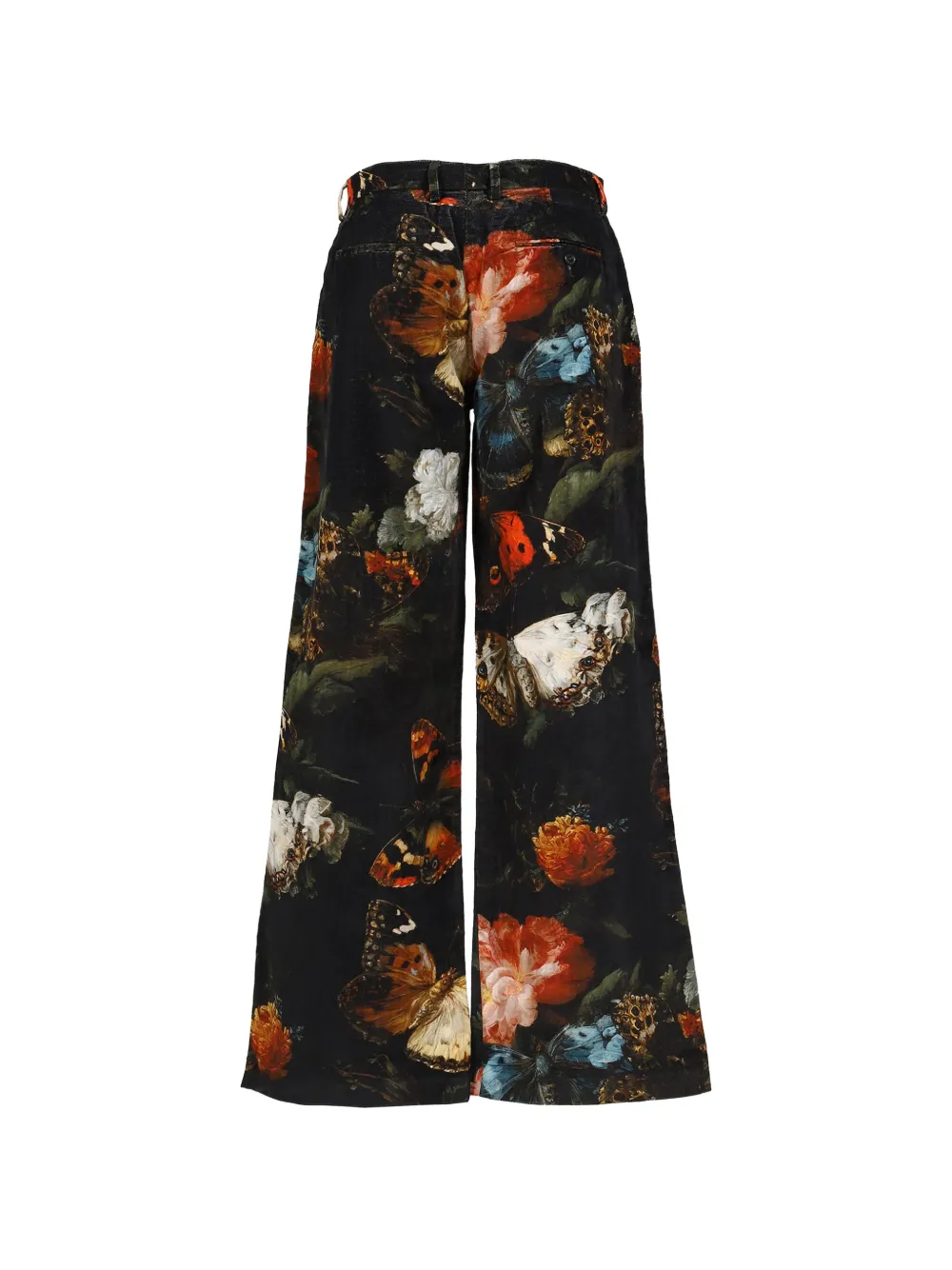 R13 floral-butterfly double-pleat trousers Zwart