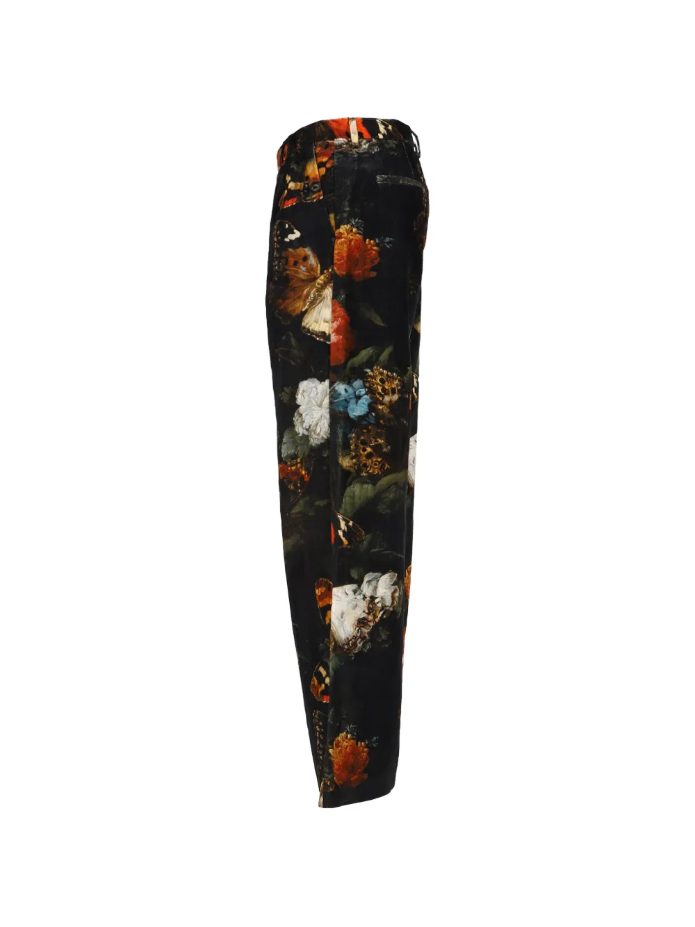 R13 floral-butterfly double-pleat trousers Zwart