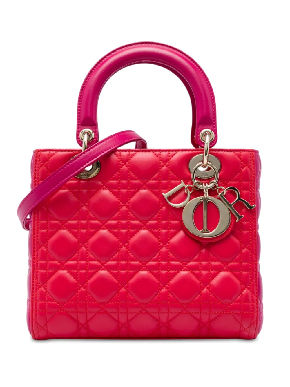 Christian Dior Pre-Owned 2014 Medium Bicolor Lambskin Cannage Lady Dior satchel - Rosa