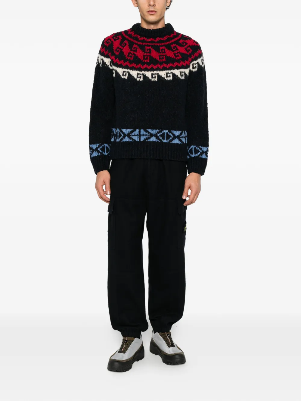 Moncler Grenoble Fair Isle-knit sweater Blauw