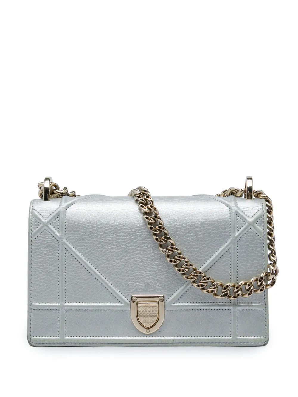 Christian Dior Pre-Owned 2017 Small Metallic Grained Calfskin Diorama Flap crossbody bag - Silver