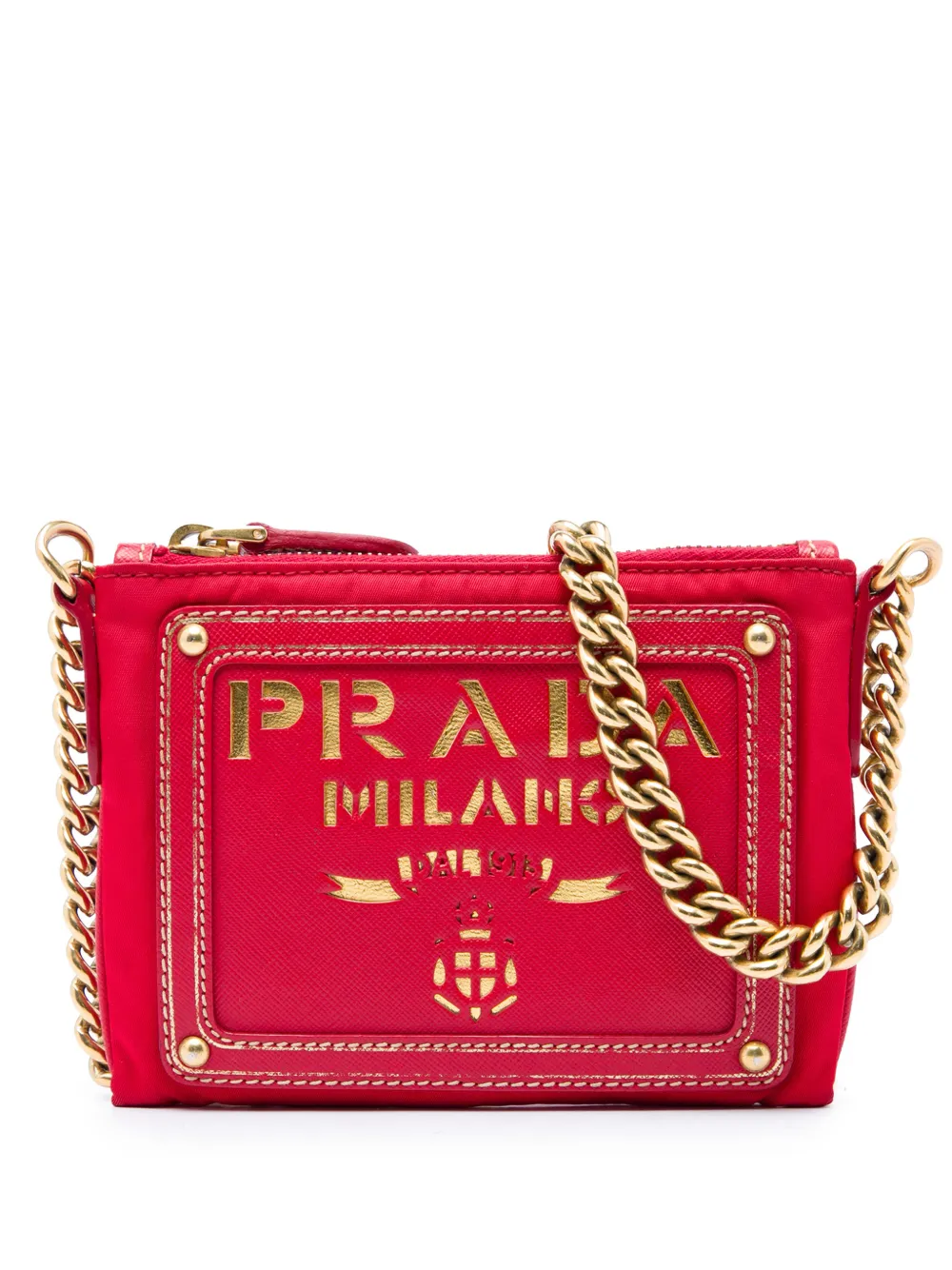 Prada Pre-Owned 2013-2026 Saffiano Trimmed Tessuto Logo Chain crossbody bag - Rosso