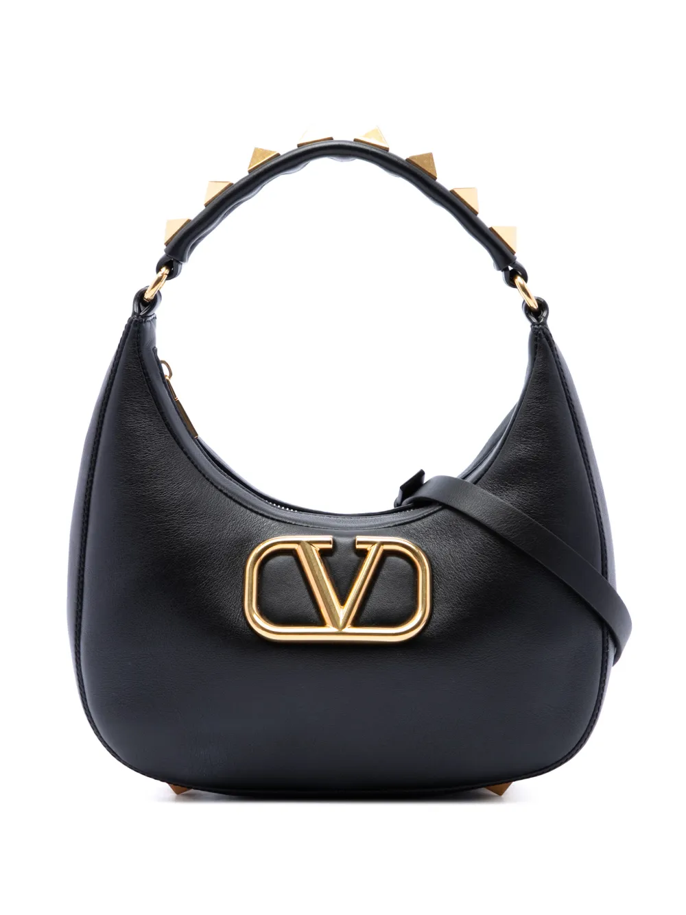 Valentino Garavani Pre-Owned 2018-2026 Calfskin Stud Sign Zip Hobo satchel - Nero