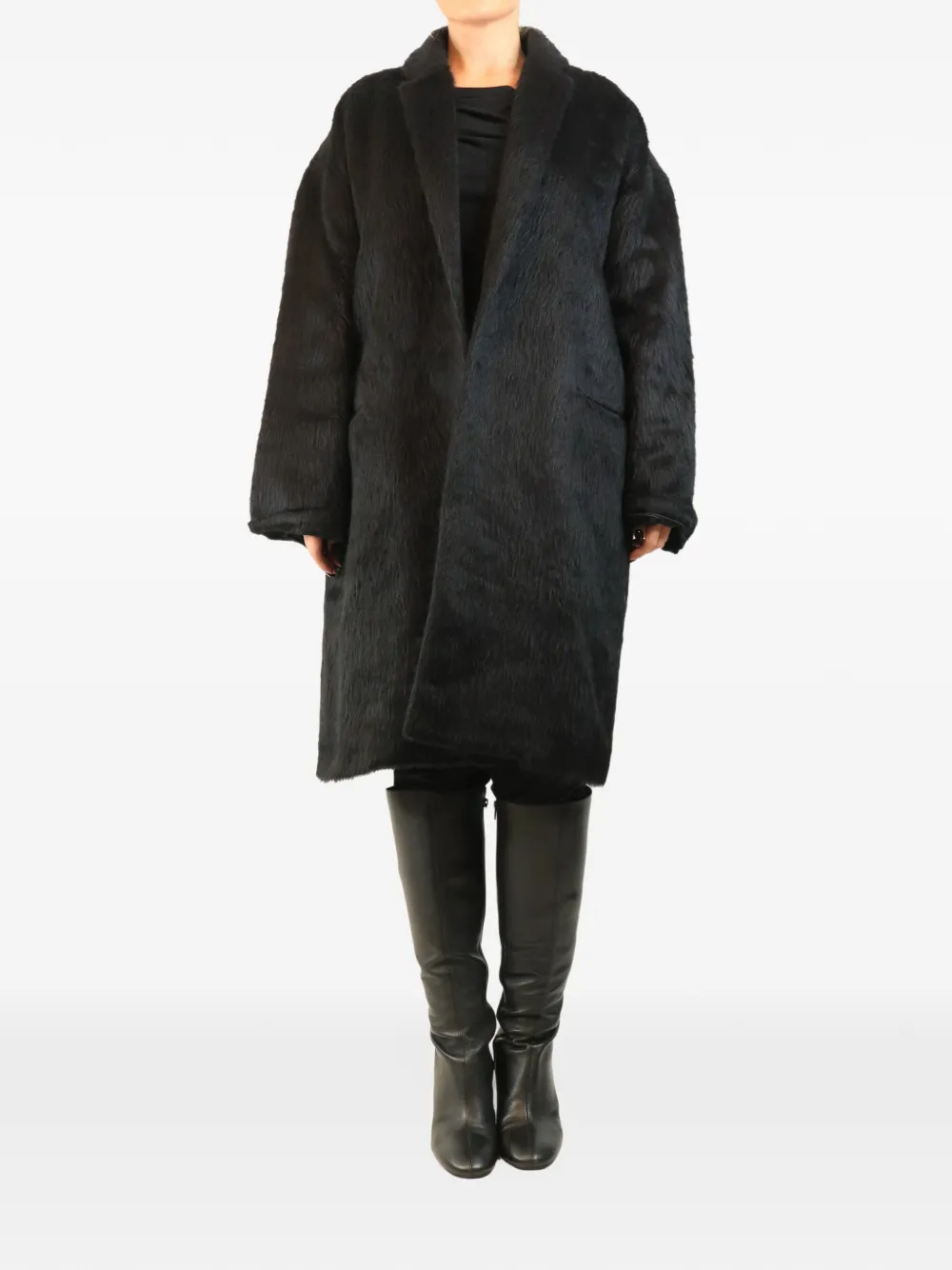 Pre-owned Raey Sherling Coat In Black