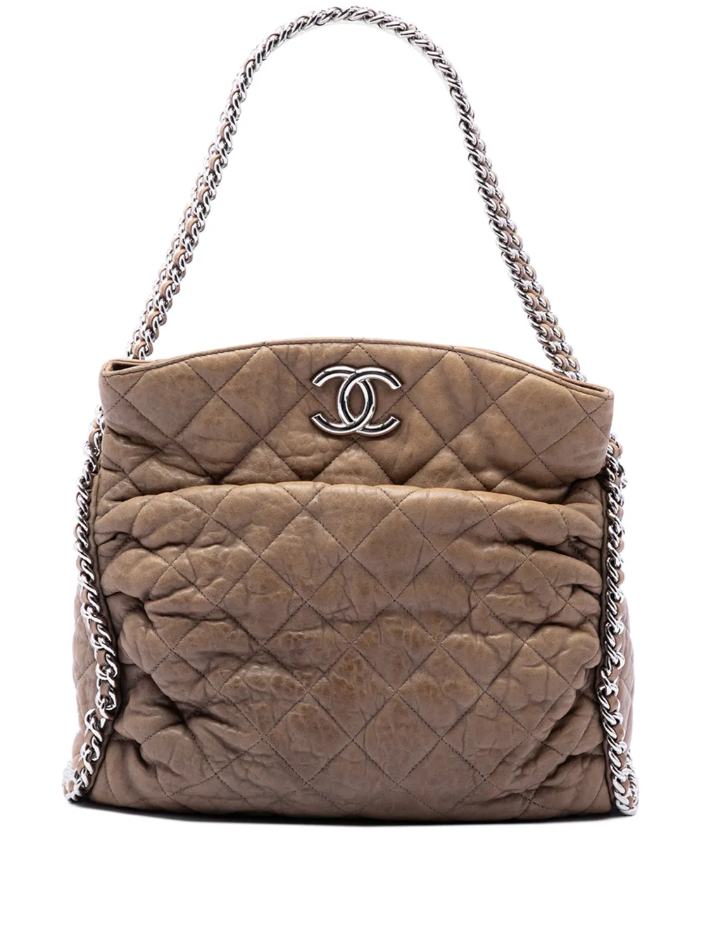 CHANEL Pre-Owned 2010-2011 Quilted Washed Lambskin Chain Around Hobo tote bag - Braun