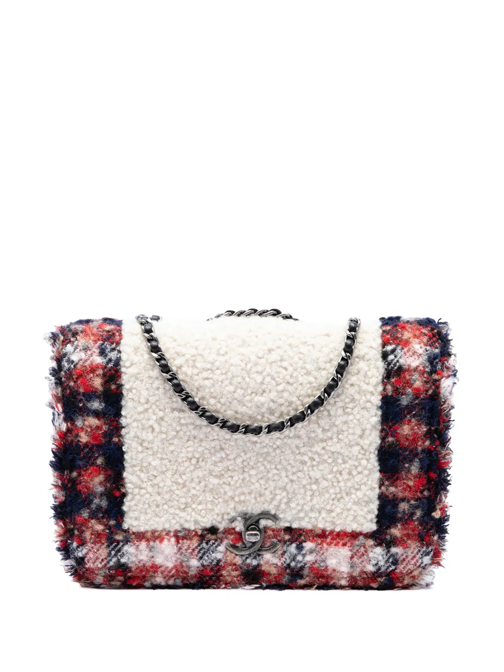 CHANEL Pre-Owned 2017-2018 CC Tweed and Shearling Single Flap crossbody bag - Weiß