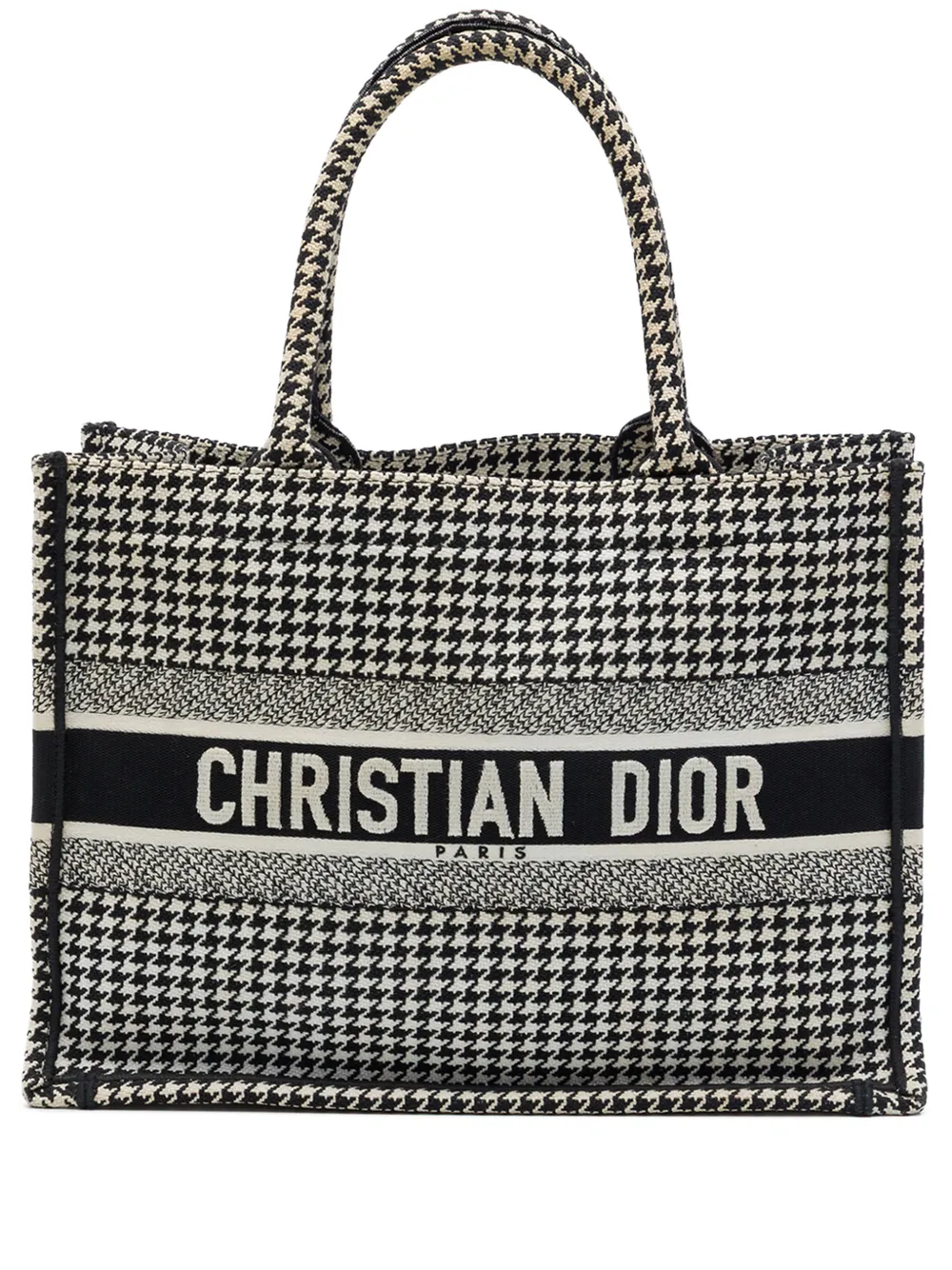 Christian Dior Pre-Owned 2019 Medium Embroidered Canvas Houndstooth Book tote bag - Nero