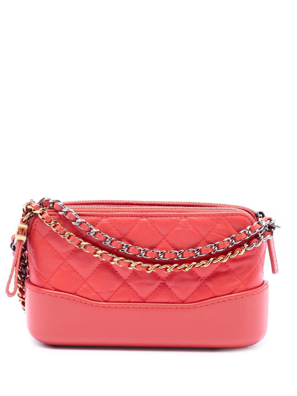 CHANEL Pre-Owned 2018-2019 Quilted Aged Calfskin Gabrielle Double Zip Clutch with Chain crossbody bag - Rosa