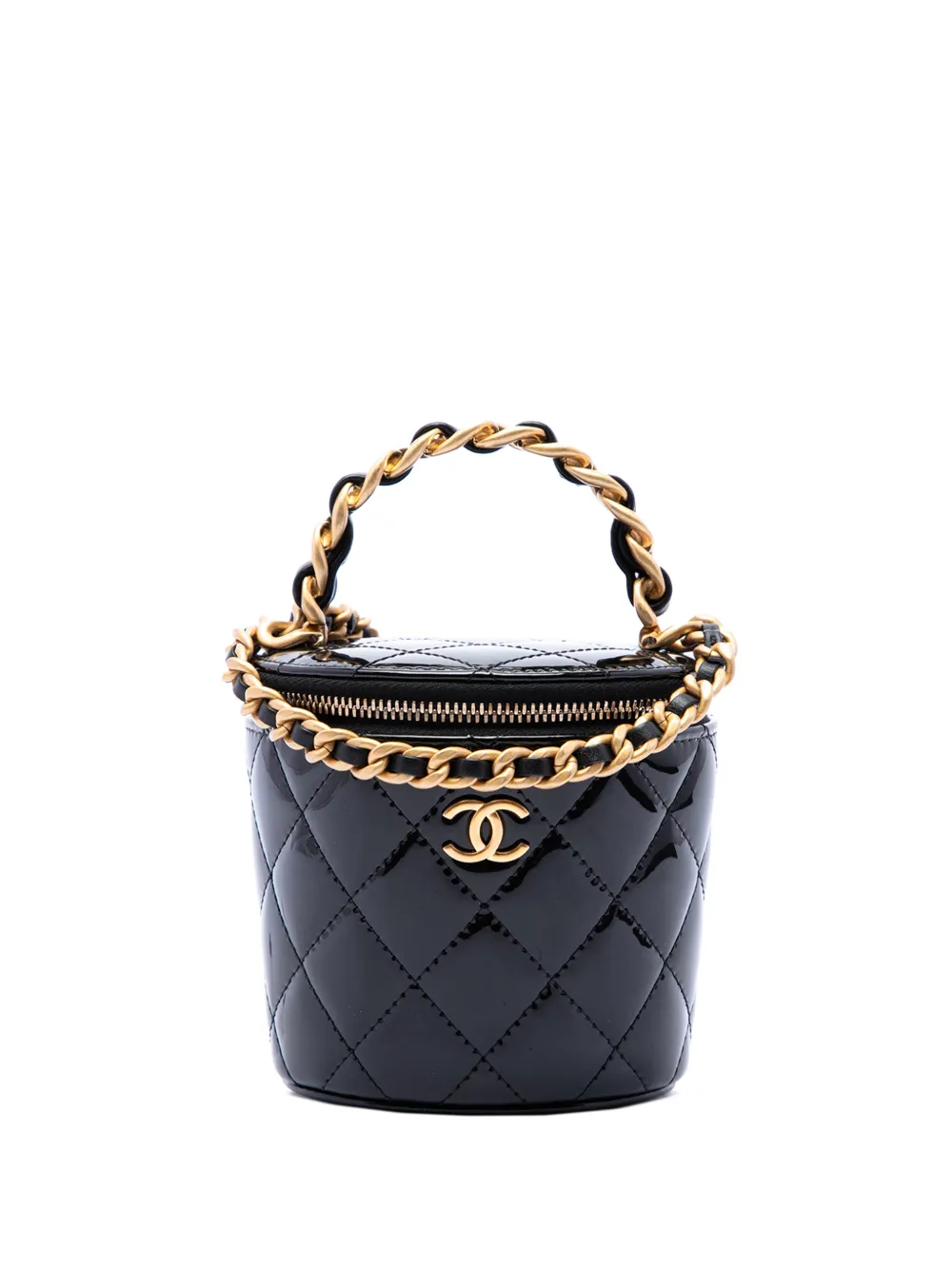 CHANEL Pre-Owned 2021-2026 Quilted Patent Afternoon Tea Top Handle Vanity Case with Chain satchel - Schwarz