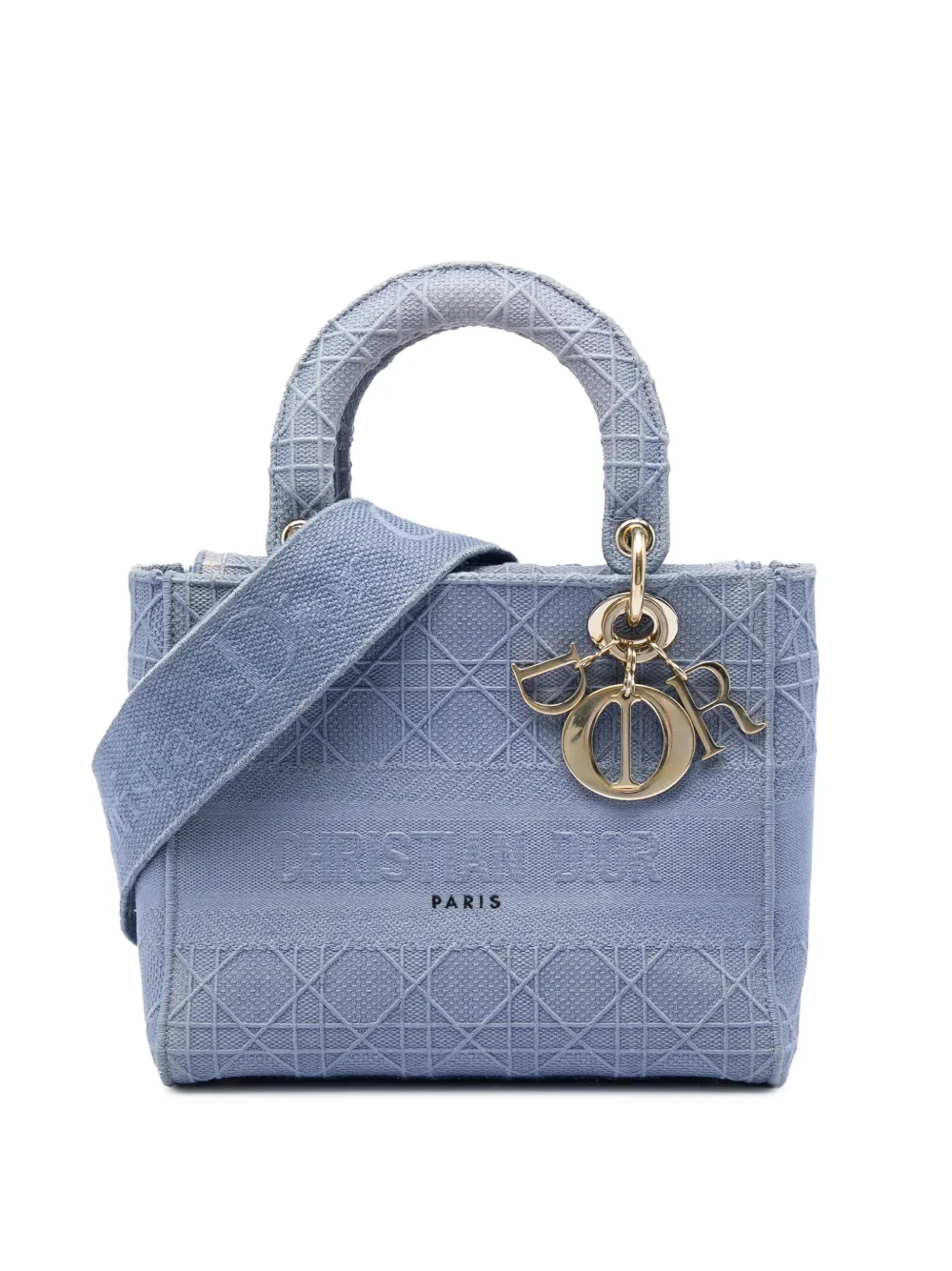 Christian Dior Pre-Owned 2020 Medium Embroidered Canvas Cannage Lady D Lite satchel - Blu