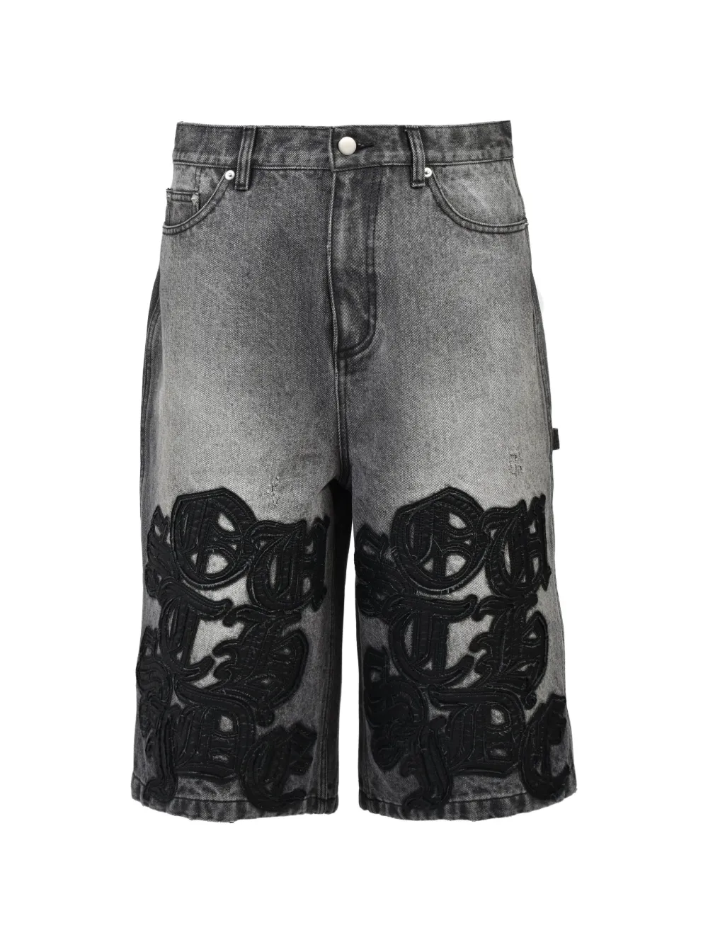 BREATH patch-detail washed-denim shorts - Grau
