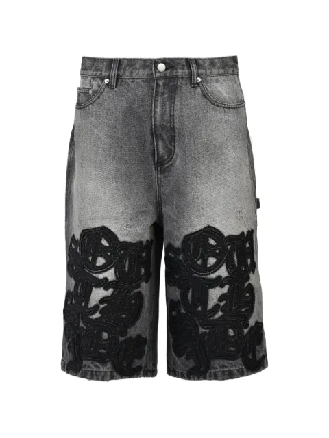 BREATH patch-detail washed-denim shorts