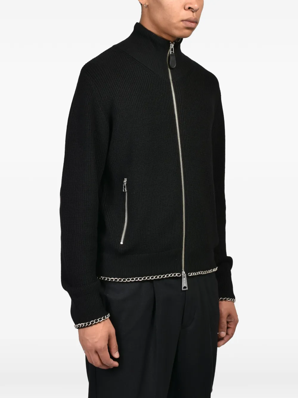 Bed J.W. Ford Drivers (K)ai chain-trim zip-up cardigan Zwart