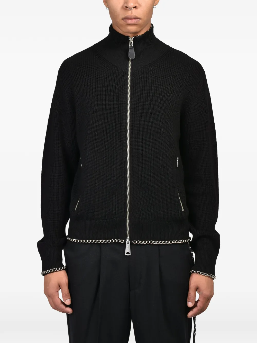 Bed J.W. Ford Drivers (K)ai chain-trim zip-up cardigan Zwart