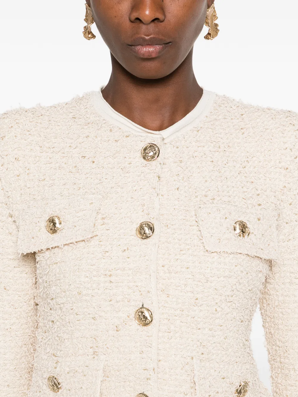 Balmain bouclé-knit frayed jacket Beige