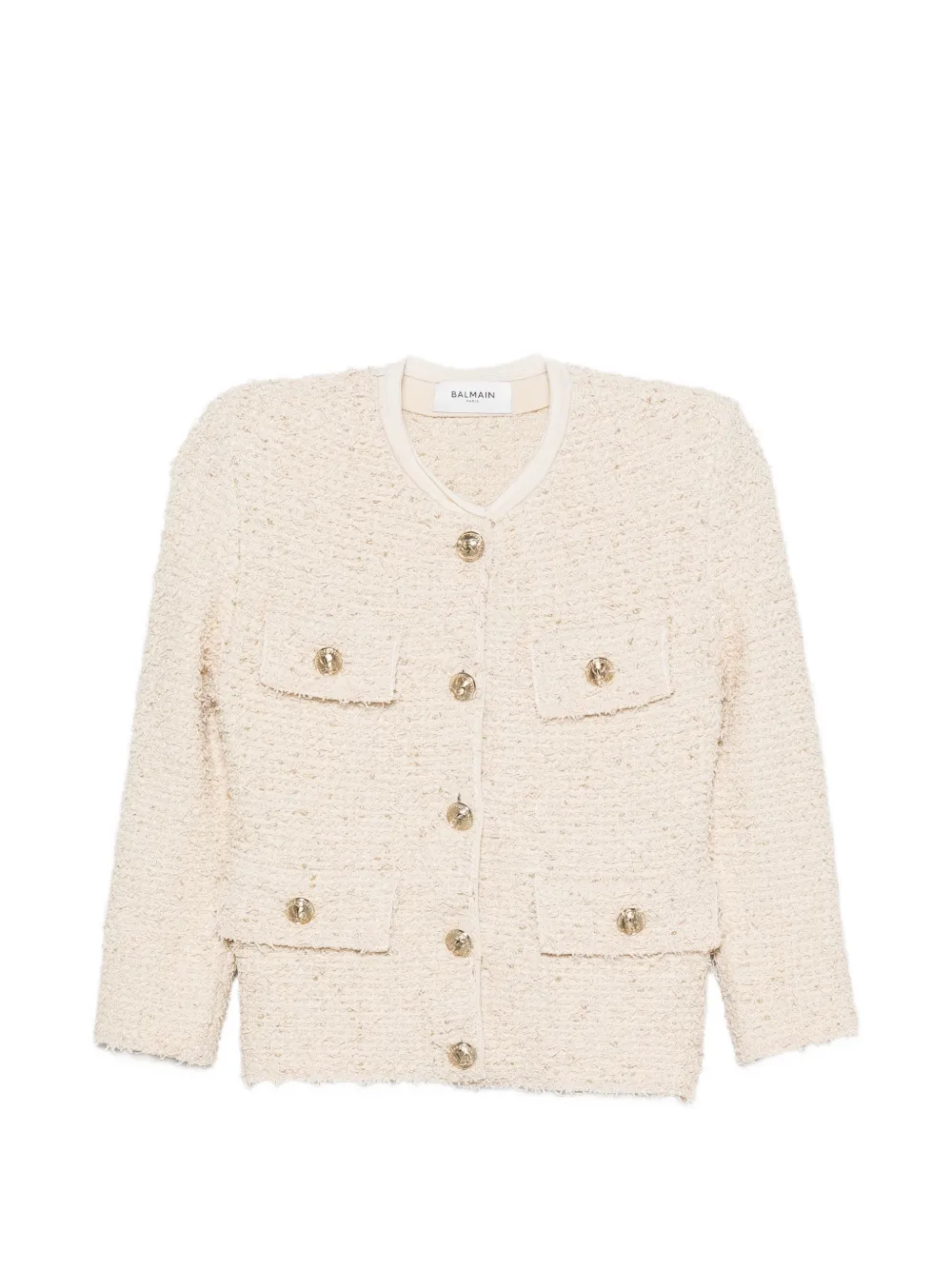 Balmain bouclé-knit frayed jacket Beige