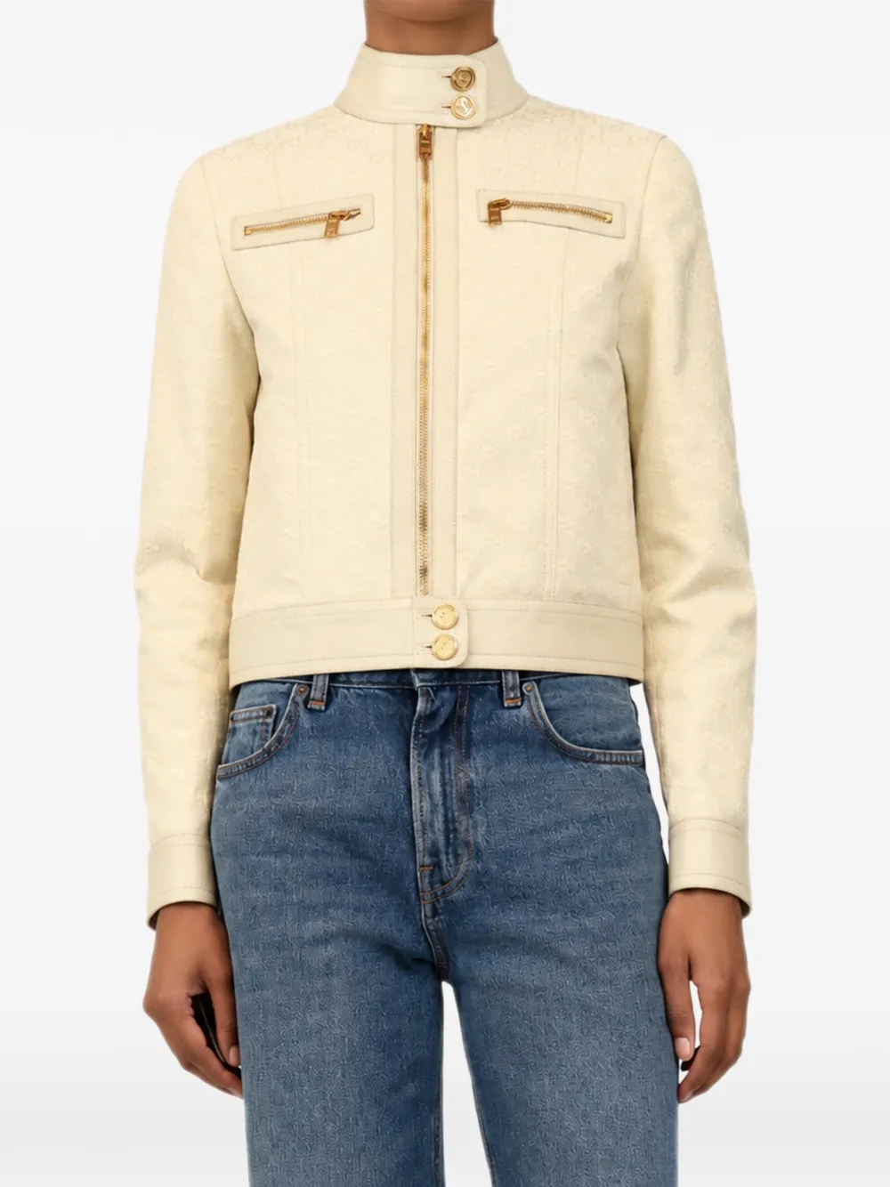 Gucci Pre-Owned GG monogram leather-trim jacket - Toni neutri
