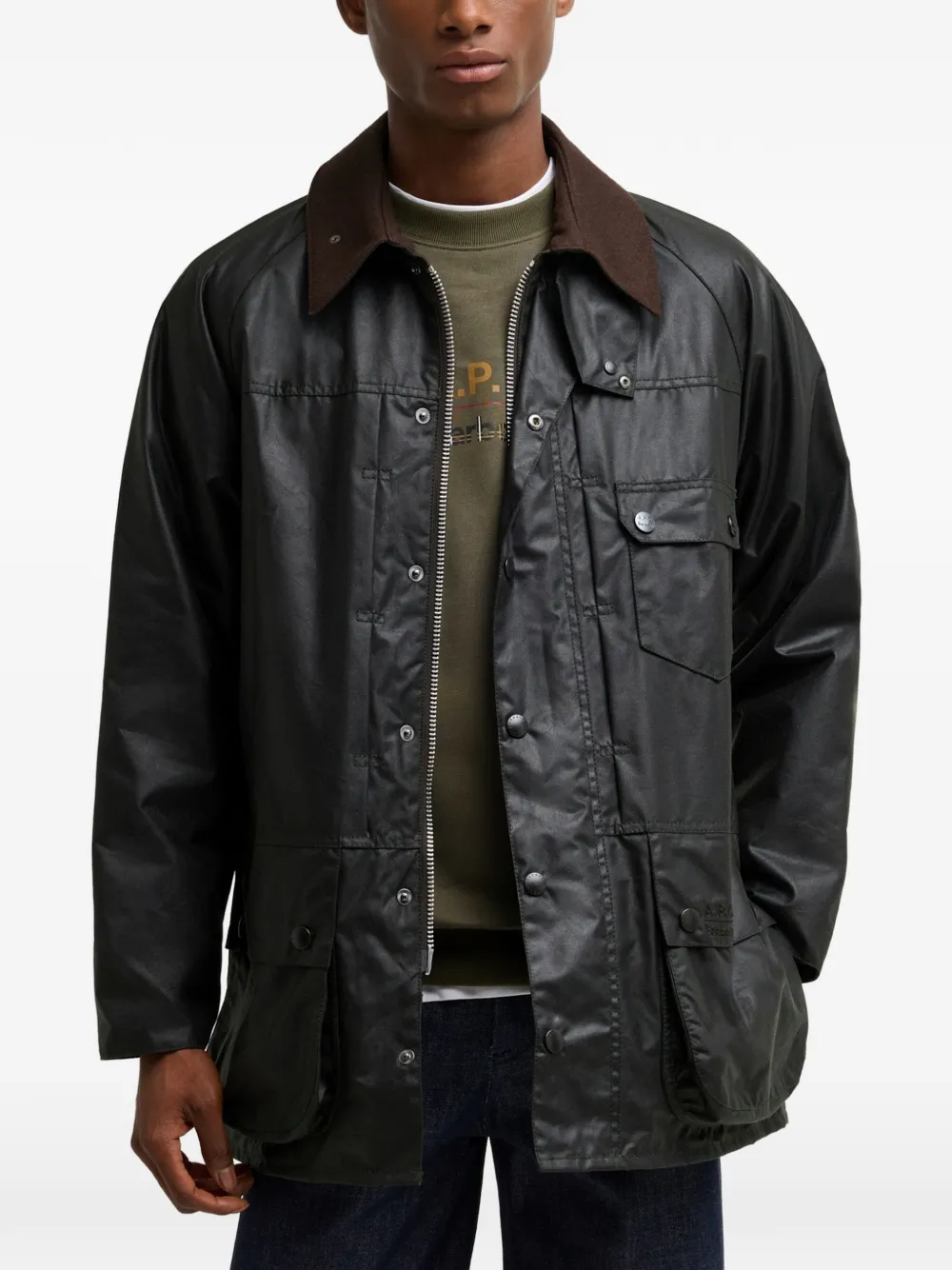 Barbour x A.P.C waxed-cotton jacket Groen