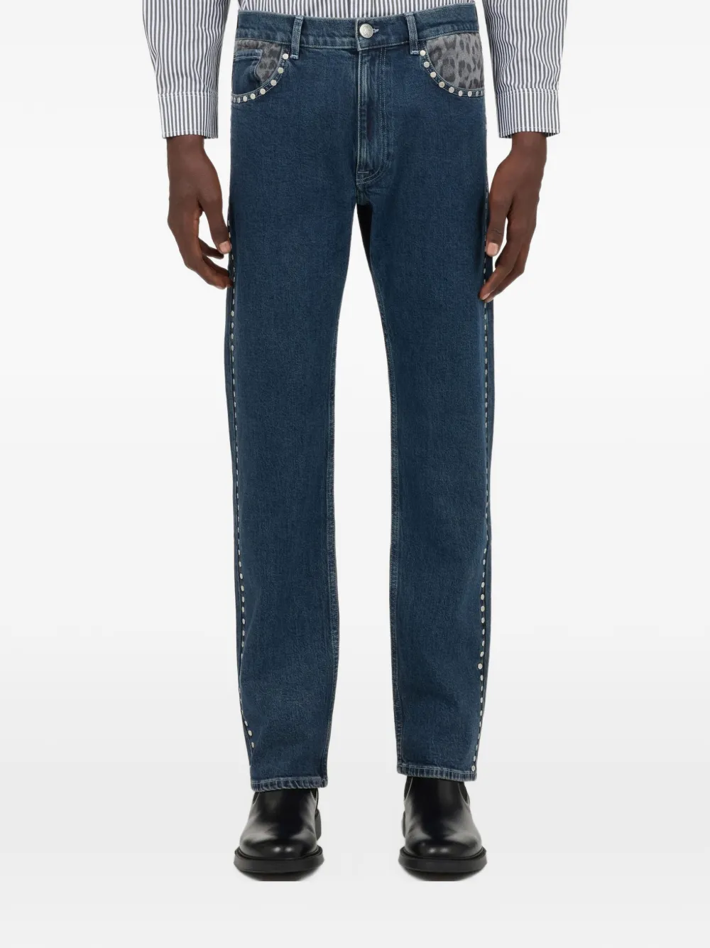 Roberto Cavalli Jeans verfraaid met studs en luipaard-print Blauw