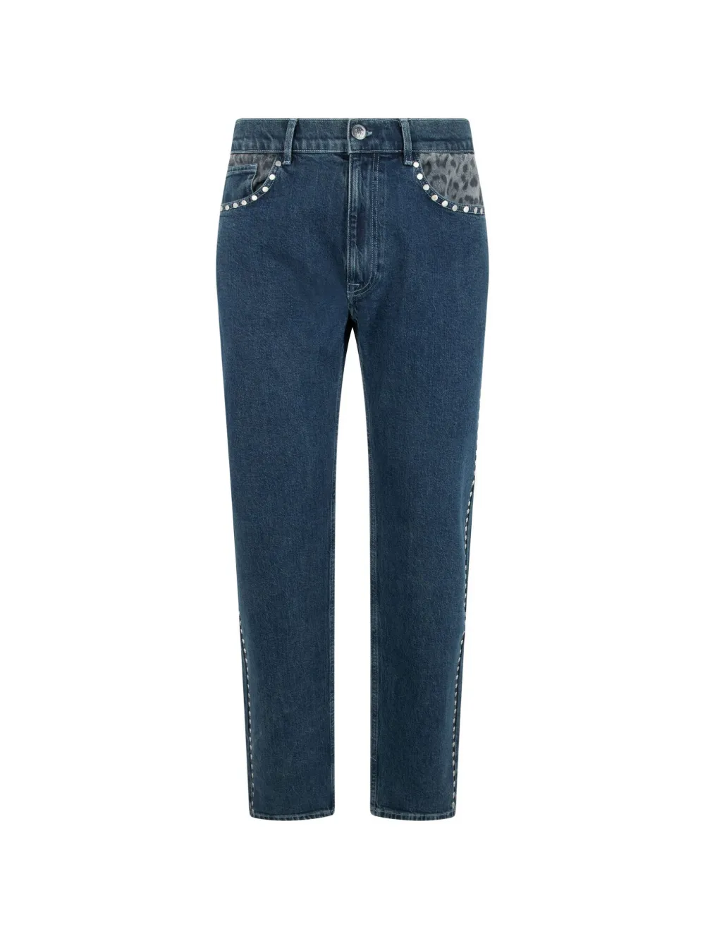 Roberto Cavalli Jeans con stampa leopardata e borchie - Blu