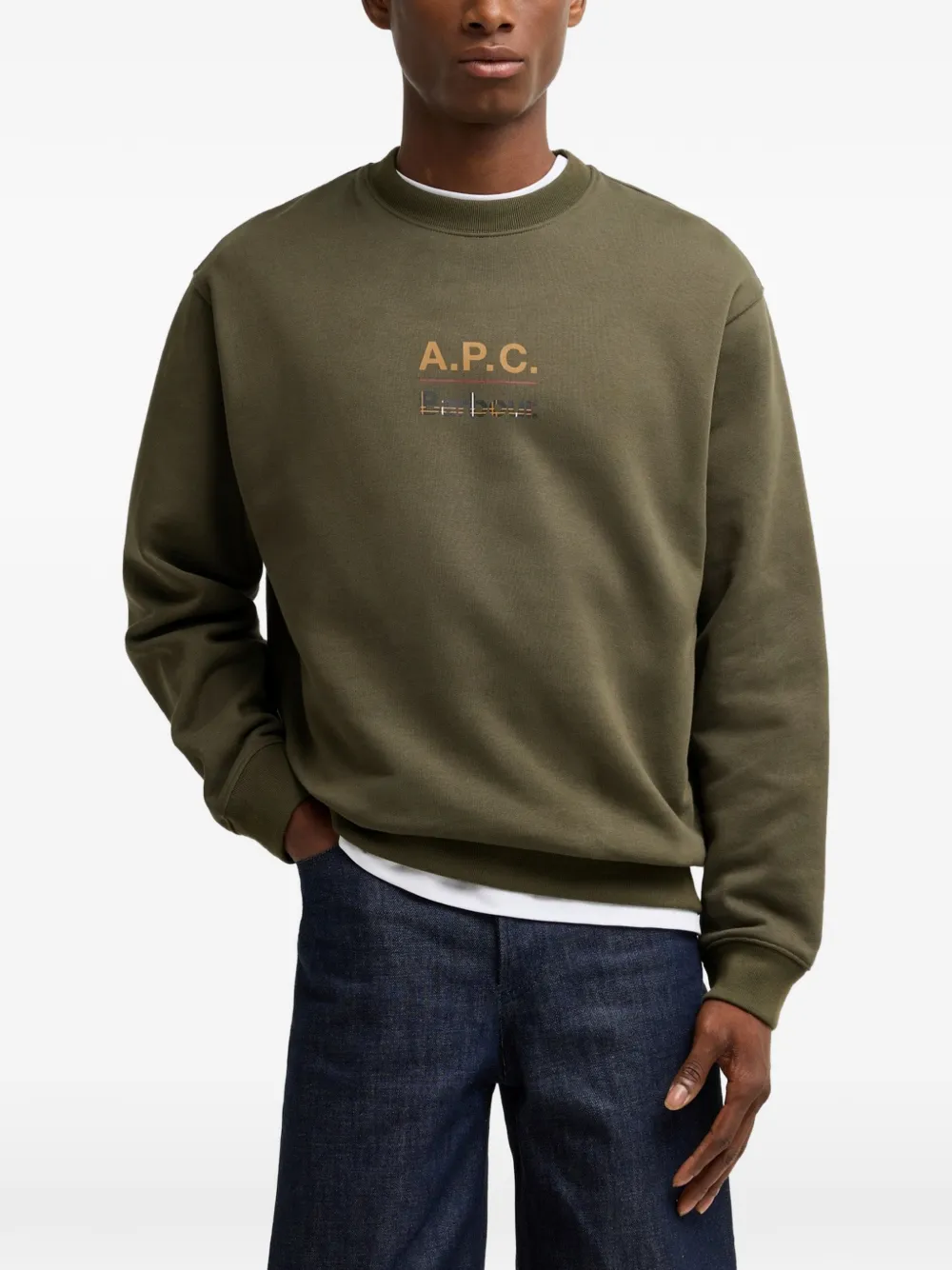 Barbour x A.P.C logo-print cotton sweater Groen