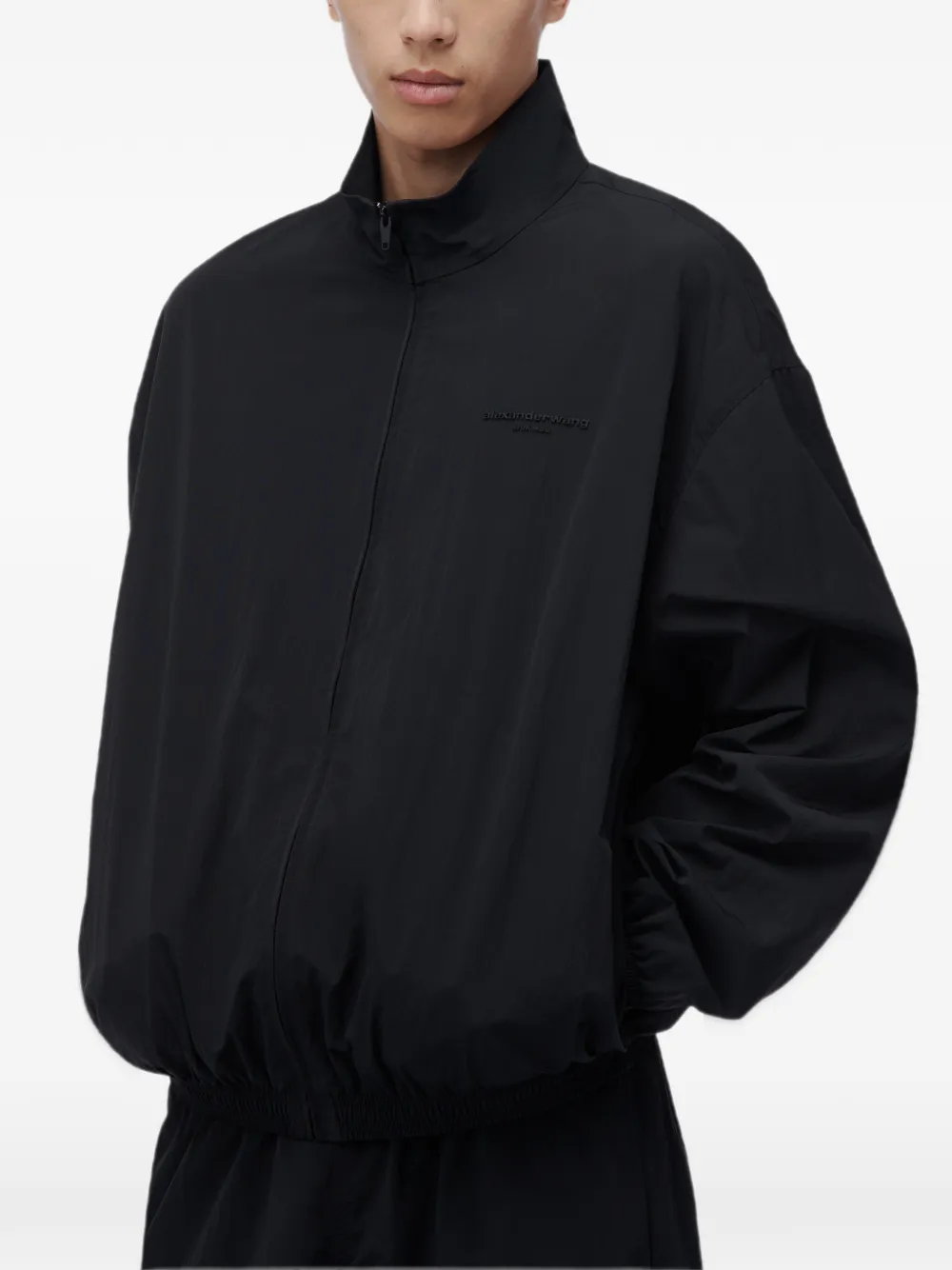 Alexander Wang logo-embroidered zip-up jacket Zwart