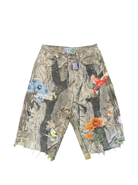 Better with Age  Amalia camo-print embroidered shorts