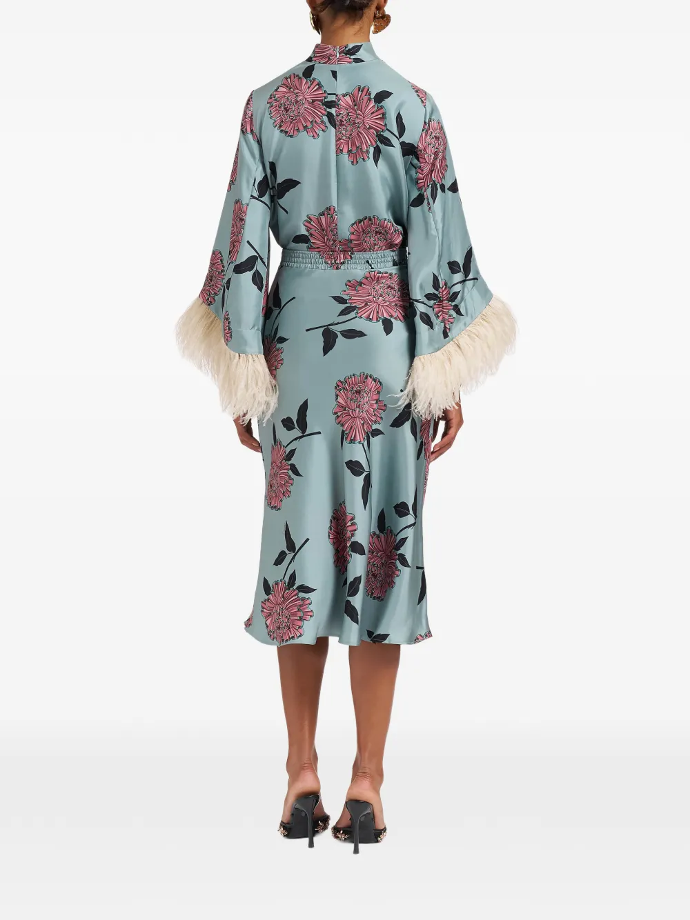 La DoubleJ Lungomare midi-rok met bloemen-print Blauw