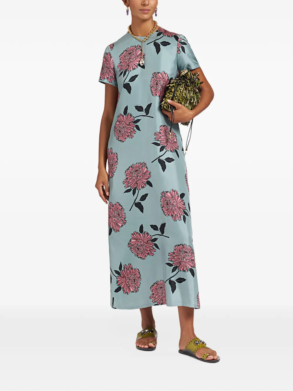 La DoubleJ Swing floral-print dress Blauw