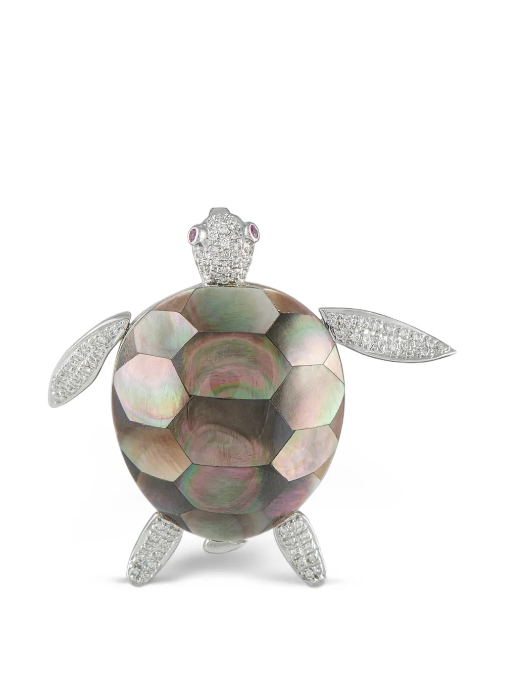 LB Exclusive diamond and mother of pearl turtle brooch - Silber