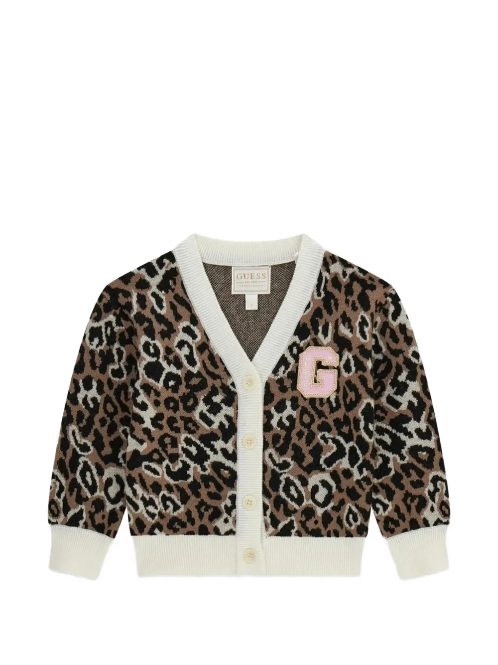 guess kids leopard-print logo-patch cardigan - Braun